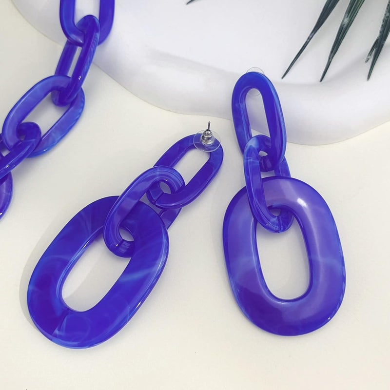 Bocar Acrylic Chunky Statement Necklace for Women Cube Link Chain Collar Necklace and Hoop Earrings Costome Jewelry Set - Image 3